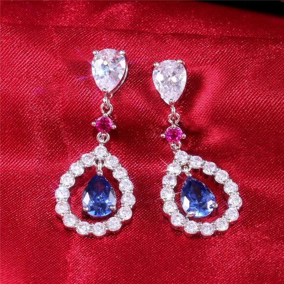 🎀Romantic Royal Blue Water Drop Hollow Dangle Earrings for Women, UNVN12433 - Picture 2 of 2